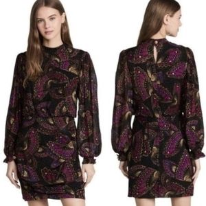 Farm Rio High Neck Puff Sleeve Butterfly Sky Mini Dress small